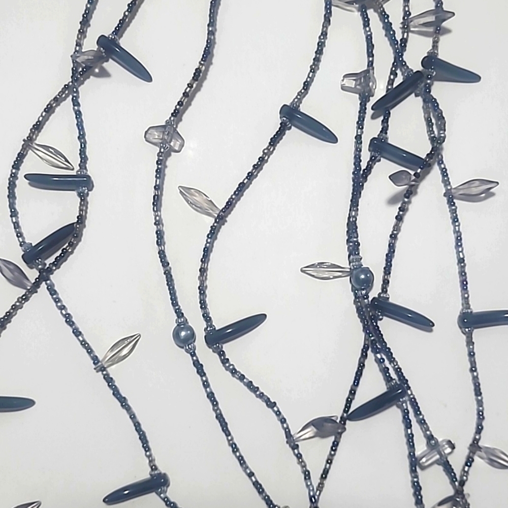 Multi-Strand Necklace Lucite Shard & Dagger Beads Black Gray Smoky Avant Garde